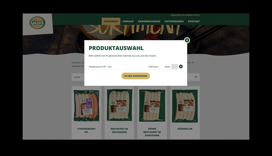 Giersch Webseite Bestellung